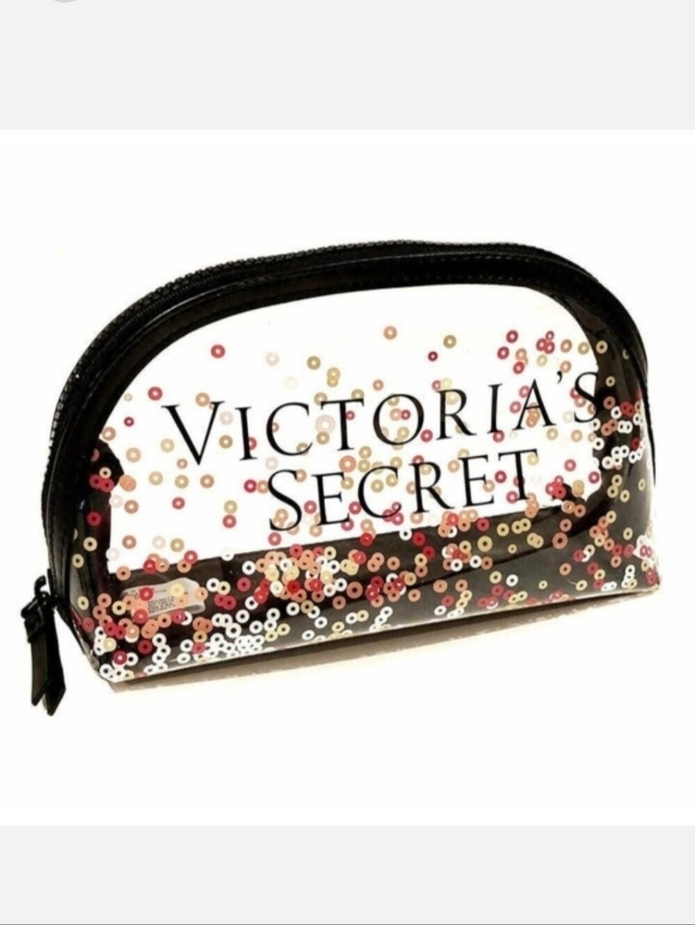VS Clear Confetti Sparkle Clear Zip Cosmetic Makeup Bag Victoria's Secret NWT